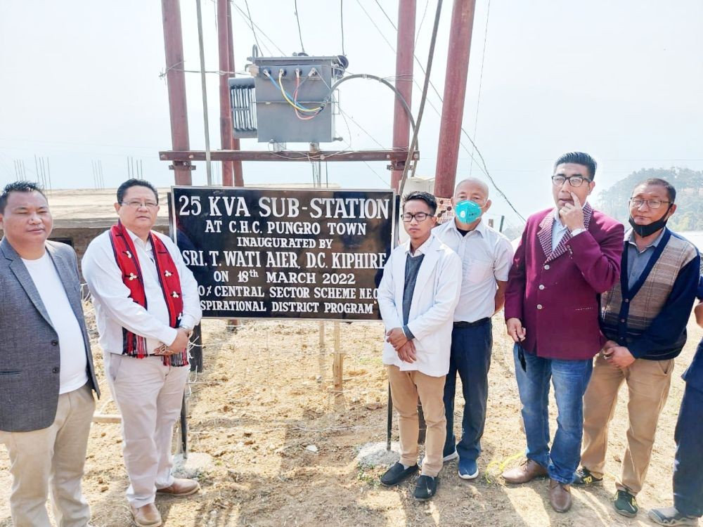 DC Kiphire T Wati Aier with officials and others during the inauguration of two power projects in Kiphire district under the Aspirational District programme on March 18.
